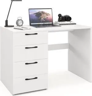 Computer Desk with Drawers, 43.5 Study Table with Storage, Wood Makeup Vanity Table, Modern Writing Desk for Study, Home Office, Living Room, Bedroom (White, 43.5'')