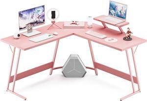51 Pink L Shaped Gaming Desk, Corner Desk with Monitor Stand, Computer PC Table for Home Office Writing Studying Working, Girl Gamer-Friendly, Space-Saving, Easy Assemble(Pink)