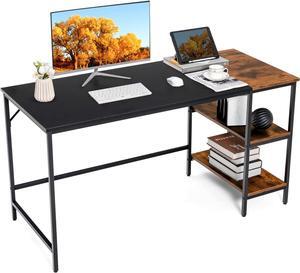 Tangkula 55 Computer Desk, Large Home Office Desk with 2-Tier Storage Shelves, Modern Laptop PC Desk with Heavy-Duty Steel Frame, Multipurpose Writing Desk Study Desk (Black)