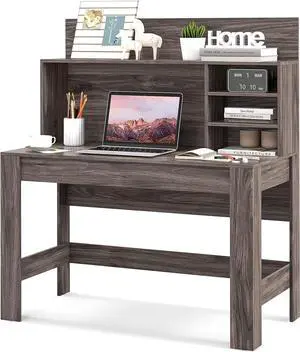Tangkula Computer Desk with Hutch, Home Office Desk with Bookshelf, Writing Study Desk with Anti-Toppling Device & Cable Hole, Modern Computer Workstation PC Laptop Desk for Small Space, Bedroom