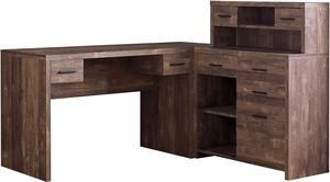 Monarch Specialties Computer Desk L-Shaped - Left or Right Set- Up - Corner Desk with Hutch 60"L (Brown Reclaimed Wood)