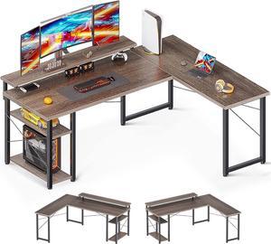 L Shaped Gaming Desk, 61'' Corner Computer Desk with Monitor Stand & Storage Shelf, Sturdy Home Office Desk, Writing Desk Table, Work Desk, Black
