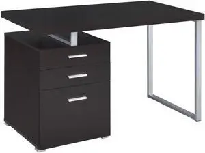 COASTER Furniture Brennan Modern 3 Drawer Home Office Writing Computer Desk Silver Metal Frame Cappuccino Brown Silver 800519