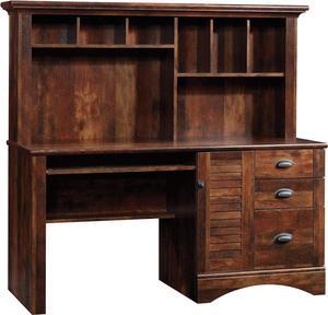 Sauder Harbor View Home Office Computer Desk with Hutch, Keyboard Tray, in Curado Cherry