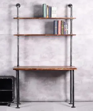 Diwhy Industrial Style Office Decor,Computer Desk 47.2"×20"×79" with 2-Tier Storage Pipe Shelves,Bookshelf Laptop Desk,Studying Writing Table Workstation with Hutch for Home Ofiice