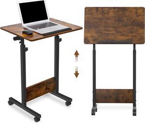 Height Adjustable Mobile Standing Desk 16×24 in,360° Flip Desk Stand Desk Home Office Table Standing Desk for Small Space Offices,Easy to Assemble(Rustic Brown Desktop)