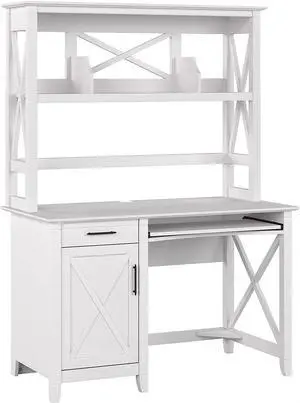 Bush Furniture Key West 48-inch Computer Desk with Hutch, Pure White Oak (KWD248WT-03)
