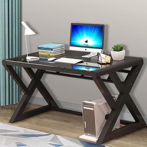 URRED Computer Desk Glass Top and Metal Frame, Desk Table for Computer Desk Gaming Modern Study Office Work Writing Desks Table for Home Office, Black(55.1 inch)