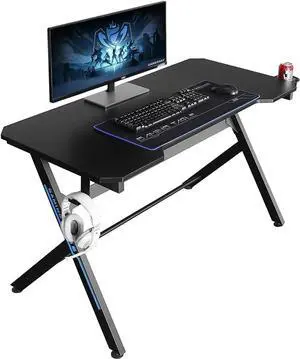48" Home Office Gaming Computer Desk with Cable Management, R Shaped Large Gamer Workstation PC Table with Cup Holder Headphone Hook Mouse Pad, Black Manufacturer Brand Name