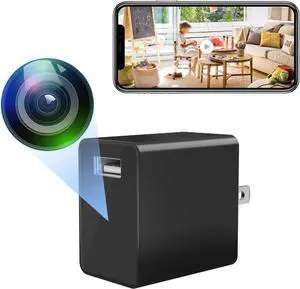 Mini 1080P Camera Charger - Wireless Camera - WiFi Tiny USB Charger Camera, 140-Degree Wide Angle - Small Nanny Cam for Indoor Home Security
