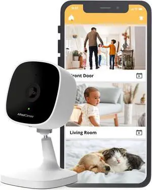 AlfredCam Indoor WiFi Security Camera, FullHD 1080P, 2.4G/WiFi, Continuous Recording, Motion Detection, Night Vision, Baby Monitor/Pet/Nanny Cam, App Powered (70M+ downloads)