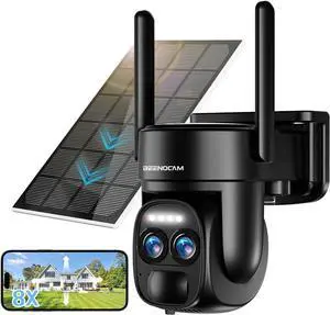 4K 8MP Solar Security Cameras Wireless Outdoor Battery Powered,360°PTZ Wireless Cameras for Home Security with Spotlight Siren, 5Dbi Dual antenna,PIR Human Detection,Color Night Vision,2.4/5Ghz,Alexa