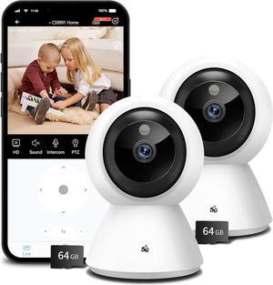 5ghz WiFi Security Cameras Indoor Pan/Tilt, 2K HD Pet Camera, Motion Detection for Baby Pet Monitor, Support for 5G/2.4G Wi-Fi, 2-Way Talk, Night Vision, Home Cam with 64G SD Card 2-Pack(CS991)