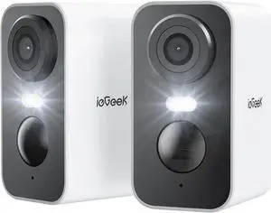 ieGeek Security Cameras Wireless Outdoor 2-Pack, 2K WiFi Surveillance Camera for Home Security, Battery Powered Security Cameras with Siren & Spotlight, AI Detection, App for Phone, IP65 Waterproof