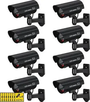 Macarrie 8 Pcs Fake Camera Dummy Security Camera Realistic Dummy Camera Plastic Fake Video Camera CCTV Surveillance System with Motion LED Light for Home Outdoor Indoor, No Battery Included (Black)