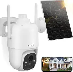 Solar WiFi Security Camera Outdoor, 2MP Pan Tilt 360° Color Night Vision View IP65 Waterproof Rechargeable Wireless Battery Powered Security Camera, Smart AI PIR Motion Detection, 2-Way Talk, SD/Cloud