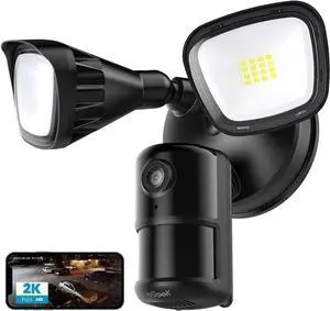 ieGeek Floodlight Camera Outdoor, 2K Wired Home Smart Security Cameras, 2.4G WiFi Flood Light Camera with Motion Sensor, Wiring 2600 Lumens Cam, Color Night Vision,Siren,2 Way Audio, Works with Alexa