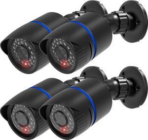 WALI Dummy Fake Simulated Surveillance Security CCTV Dome Camera Indoor Outdoor with One LED Light, Warning Security Alert Sticker Decal (TC-B4), 4 Packs, Black