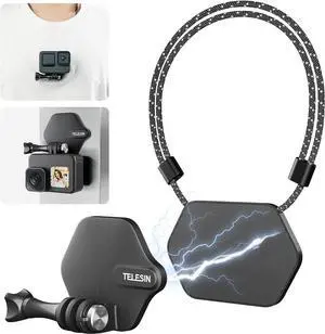 360° Magnetic Chest Mount + Neck Strap Necklace Lanyard, Magnet Body Mounts POV Selfie Holder Attach Accessories for GoPro Max Hero 12 11 10 9 Insta360 X3 Ace Pro DJI Action 4 Osmo Pocket 3