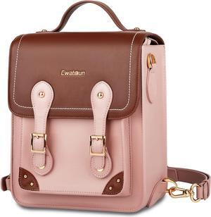 Cwatcun Camera Bag, Retro Camera Crossbody Case, Vintage PU Leather Waterproof Camera Handbag, Lightweight Camera Backpack for Women, Compatible with Canon/Nikon/Sony SLR/DSLR Mirrorless Camera, Lens
