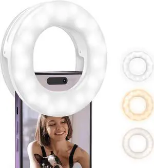 ATUMTEK Selfie Ring Light for Phone with 3 Light Temperatures, Portable Rechargeable Clip-on Ring Light with 48 LEDs for Mobile, Laptop, Zoom Meeting, Makes up, Video Calls, Streaming, Selfies