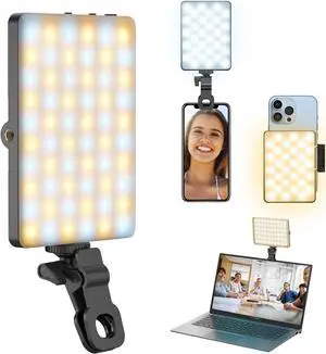 Selfie Light for Phone, 60 LED Phone Light with Rechargeable Clip and Adjusted 3 Light Modes, 2000mAh Video Light for Phone iPad, Laptop, Makeup, TikTok, Selfie, Vlog, Video Conference