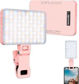 Pink Rechargeable Selfie Light - Portable Clip-on Video Light for Phone/Laptop/Camera With Smart Sensor 3 Modes 2000mAh Battery for Selfie/Makeup/Video Conference/TikTok