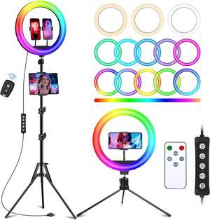 12.3" Ring Light with Stand 75 Tall and 2 Phone Holder, Ring Light Tripod for iPhone with 3 CCT Mode & 29 Color Modes, Remote Shutter, Desk Tripod, Great for Live Stream/Makeup/YouTube/TikTok