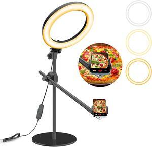 Selfie Ring Light with Stand and Phone Holder,Overhead Phone Mount with 10.5" Ring Lights,Desk Circle Light with Tripod Adjustable Shooting Arm for Video Recording,YouTube,TikTok,Live Streaming