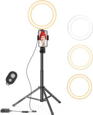 Ring Light with Stand and Phone Holder, 50" Tripod with Remote Compatible with iPhone Phone LED Halo Standing Light Selfie Stick for Makeup TikTok Camera Photography (9 inch), (QY00301-N)