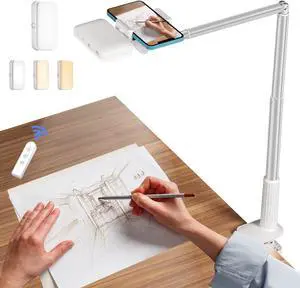 yAyusi Overhead Phone Mount for Recording,Phone Stand for Recording Overhead,Articulating Arm Cell Phone Holder with LED Ring Light,Desk/Bedside Tripod for YouTube Live Stream Cooking Video Recording