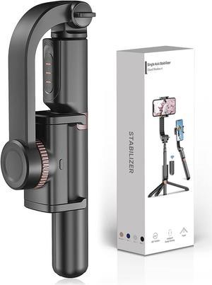 Gimbal Stabilizer for Smartphone with Extendable Selfie Stick and Tripod, 1-Axis Multifunction Remote 360°Automatic Rotation, Auto Balance for iPhone/Android Black