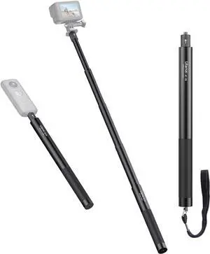47.64" Action Cameras Selfie Stick Extendable for Insta360 Sports Camera, Selfie Vlogging Invisible Extension Pole