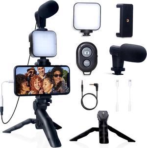 Vlogging Kit for iPhone, Android with Tripod, 36 LED Light, YouTube Starter kit with Mini Microphone for Live Stream, Video Calls, Vlogging, YouTube, Instagram TikTok