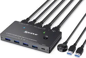 USB 3.0 KVM Switch HDMI 2 Ports 8K 60Hz 4K 120Hz HDMI 2.1 KVM Switch for 2 Computers 1 Monitor and 4 USB 3.0 Ports,HDCP 2.3, HDR 10,with Remote Controller
