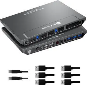 AV Access KVM Switch 2 Computers 2 Monitors DisplayPort 8K@60Hz 4K@165hz/144hz, DP KVM Switch Dual Monitors with USB 3.0 Ports, Audio Out, IR Remote, with All Cables