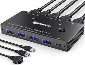 8K USB 3.0 KVM Switch HDMI 2 Port 8K@60Hz 4K@120Hz,Camgeet HDMI 2.1 KVM Switch for 2 Computers Share 1 Monitor and 4 USB 3.0 Devices,HDCP 2.3, HDR 10,with Wired Remote and 2 USB3.0 Cable