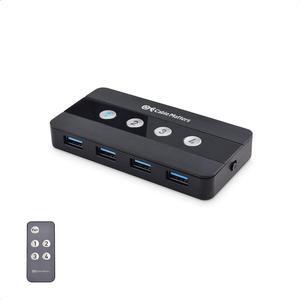 Cable Matters 4 Port USB 3.0 Switch Hub USB Sharing Switch for 4 Computers and USB Peripherals - Button or Wireless Remote Control Switching - Includes a USB-C Adapter for USB-C USB4 and Thunderbolt 4