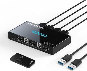 HDMI KVM Switch 2 Port 4K@30Hz KVM Switch for 2 Computers Share Keyboard Mouse and One Monitor 2 HDMI KVM Cables