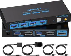 8K@60Hz Displayport Kvm Switch 1 Monitors 2 Computers USB 3.0 DP1.4 Kvm Switches Display Port for Two Computers Share Single Screen Mouse Keyboard and 2 Additional Peripherals