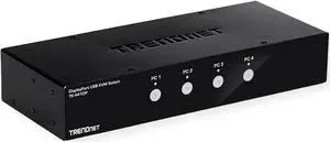 TRENDnet 4-Port Monitor DisplayPort KVM Switch with Audio, 2-Port USB 2.0 Hub, Supports 4K UHD 3840 x 2160 @ 60Hz, DisplayPort 1.2, Black, TK-441DP