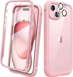 Diaclara Designed for iPhone 15 Case, Full Body Rugged Case with Built-in Touch Sensitive Anti-Scratch Screen Protector, with Camera Lens Protector for iPhone 15 6.1 (Coral Pink)