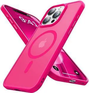Aulofe Strong Magnetic for iPhone 15 Pro Case, [Compatible with MagSafe] [Military-Grade Drop Tested] Shockproof Protective Slim Translucent Matte Case for iPhone 15 Pro Phone Case, Hot Pink