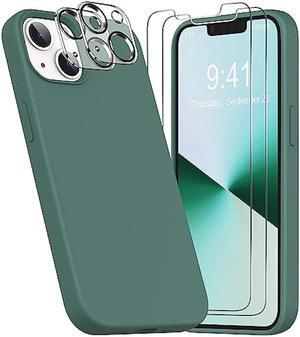 YATWIN [5 in 1 Designed for iPhone 13 Case with 2X Screen Protector + 2X Camera Lens Protector, Liquid Silicone Slim Soft Rubber Shockproof Phone Case Cover for iPhone 13 (6.1) - Pine Green