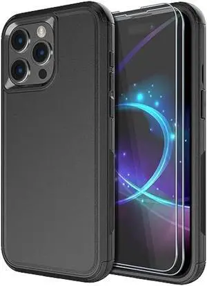 Diverbox for iPhone 15 Pro Case [Shockproof] [Dropproof] [Tempered Glass Screen Protector ],Heavy Duty Protection Phone Case Cover for Apple iPhone 15 Pro 6.1 inch (Black)