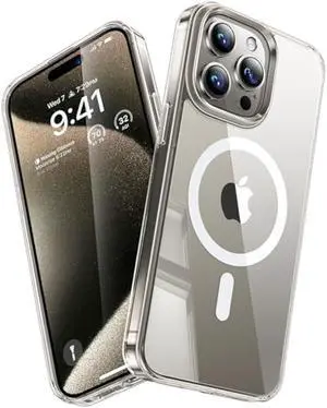 TORRAS Magnetic Clear for iPhone 15 Pro Max Case, [Compatible with MagSafe] [Not Yellowing & Military Grade Drop Tested] Slim Protective Non-Slip Phone Cover for iPhone 15 ProMax Case, Crystal Clear