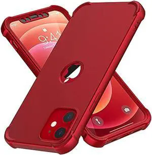 ORETECH Designed for iPhone 12 Case, Design for iPhone 12 Pro Case with [3 x Tempered Glass Screen Protector] 360° Shockproof Hard PC Protective Phone Case for iPhone 12/iPhone 12 Pro Cover-6.1''Red