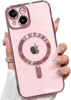 ZinLyuen Magnetic Case for iPhone 15 Plus Case Clear Compatible with MagSafe Built-in Camera Lens Protector Soft Slim Shockproof Phone Case Cover for iPhone 15 Plus 6.7 - Pink