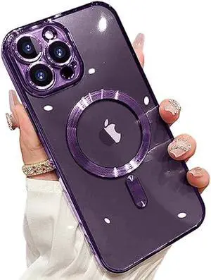 ZinLyuen Magnetic Case for iPhone 15 Pro Max Case Clear Compatible with MagSafe Built-in Camera Lens Protector Soft Slim Shockproof Phone Case Cover for iPhone 15 Pro Max 6.7 - Purple