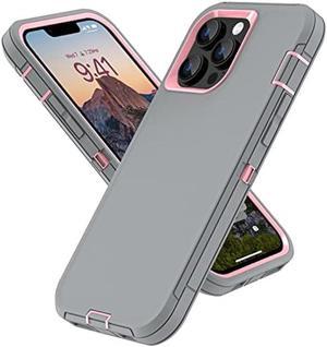 Sansunto for iPhone 13 Pro Max Case, iPhone 12 Pro Max Case, Heavy Duty Shockproof 3 in 1 Silicone Rubber Hard PC Rugged Durable Phone Cover for iPhone 12/13 Pro Max Phone 6.7 Inch. (Gray/Pink)